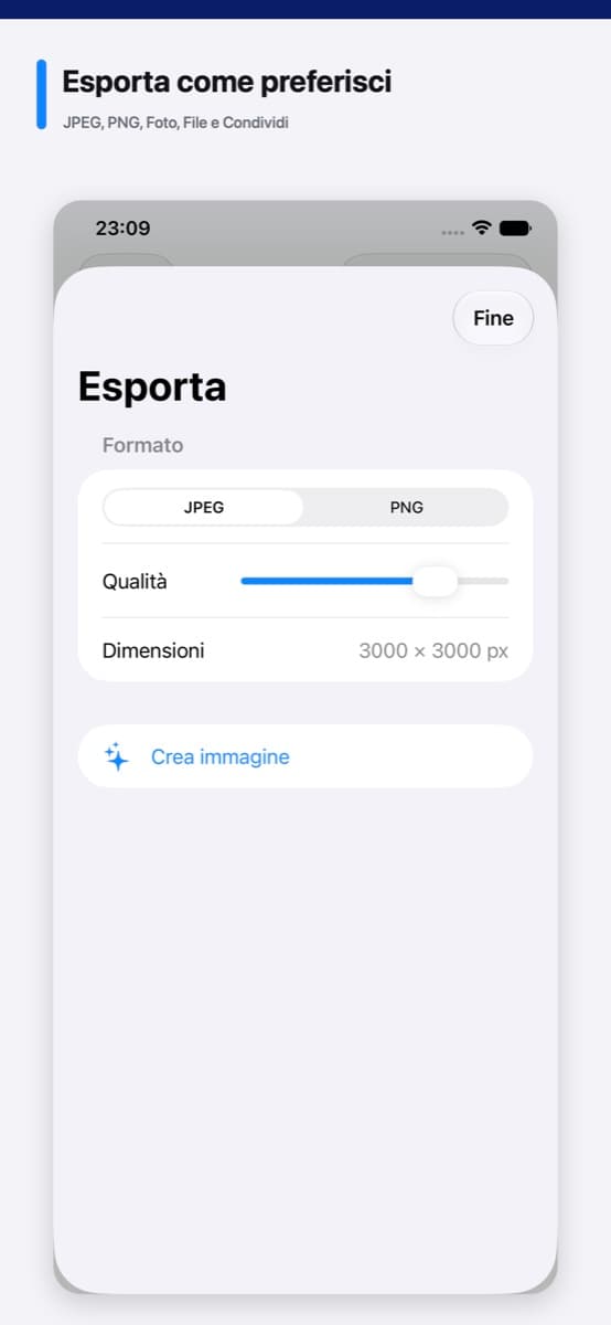 Esportazione JPEG e PNG in Mosaico