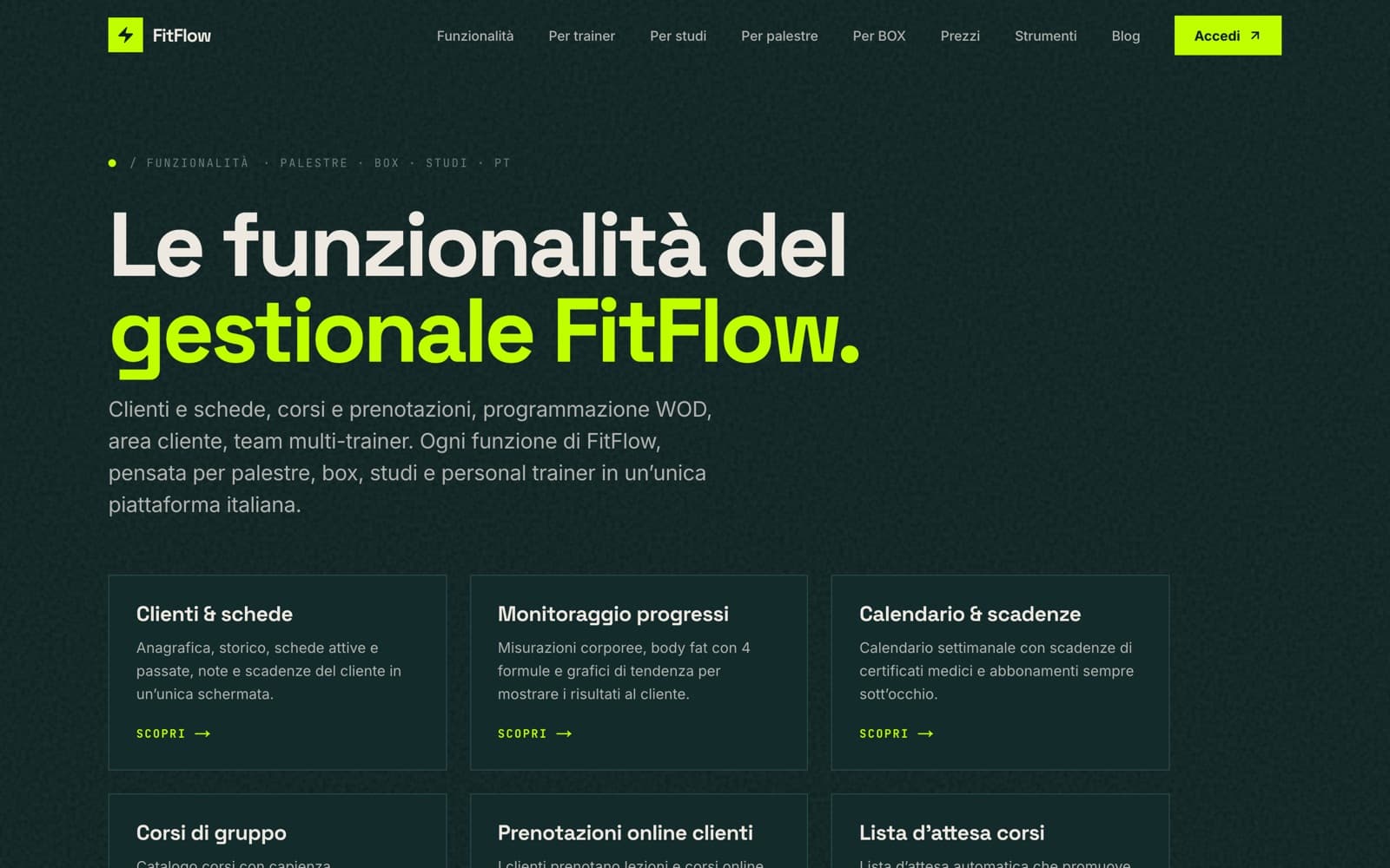 Pagina funzionalità di FitFlow