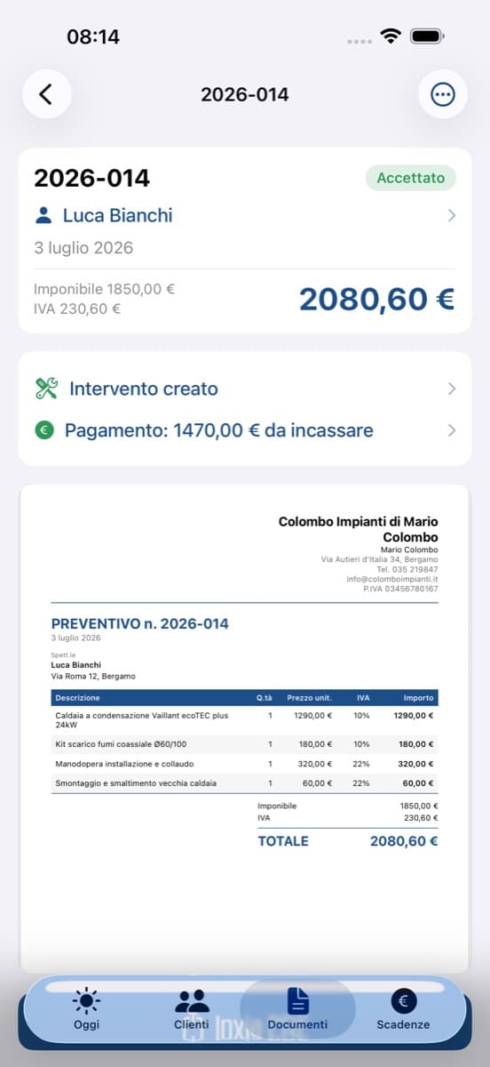 Dettaglio di un preventivo in Garzone