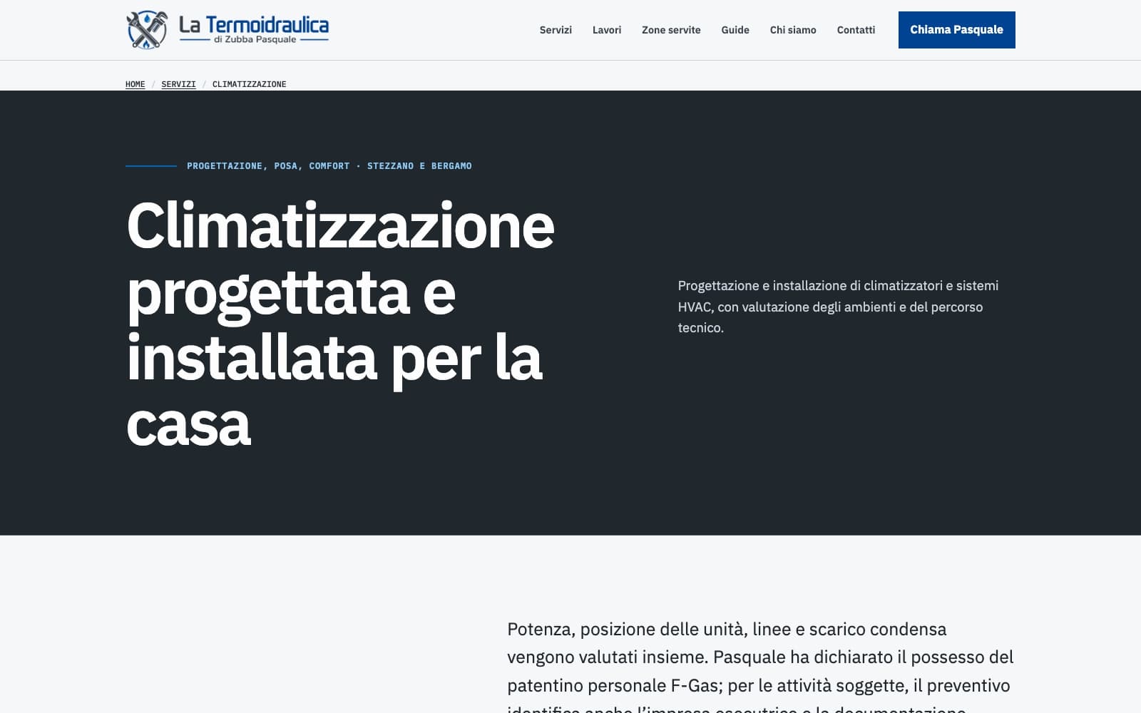 Pagina del servizio climatizzazione