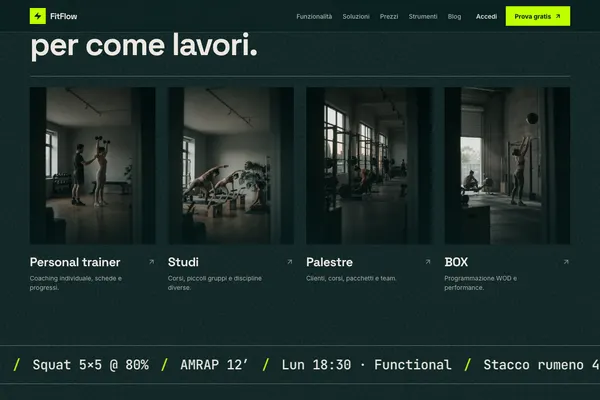 FitFlow: fitflowapp.fit, scorrendo la homepage